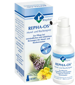 REPHA-OS® Mund- und Rachenspray hilft bei Problemen im Mundraum und hält die Mundflora natürlich gesund.