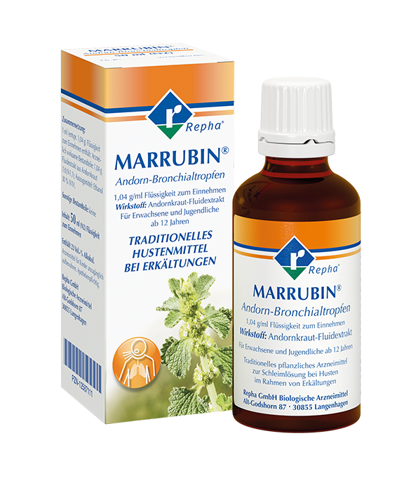 MARRUBIN® Andorn-Bronchialtropfen ist ein pflanzliches Arzneimittel mit dem Wirkstoff Marrubiin aus dem Andorn. Es wird als Schleimlöser bei Erkältungshusten eingesetzt.